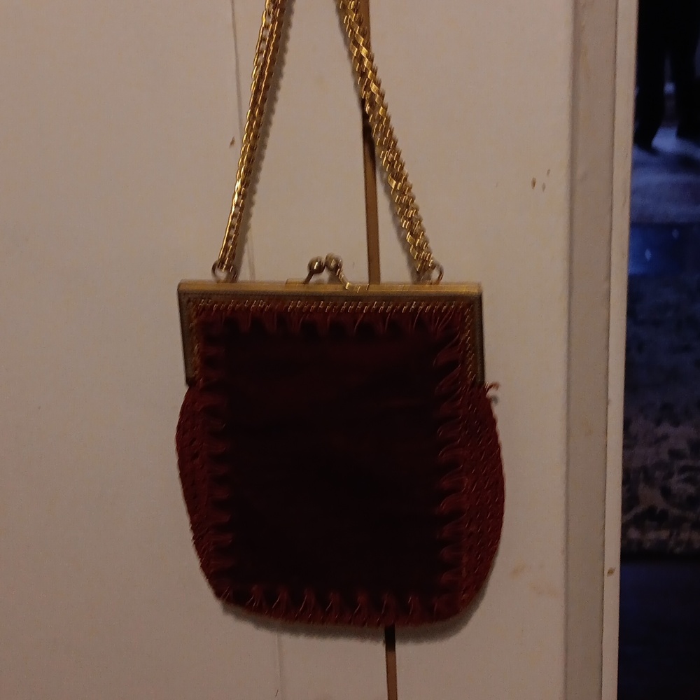 Vintage dk red velvet bag - Picture 10 of 10